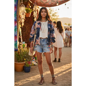 Natural Life Tie-Dye Fleece Jacket XS Blue Brown